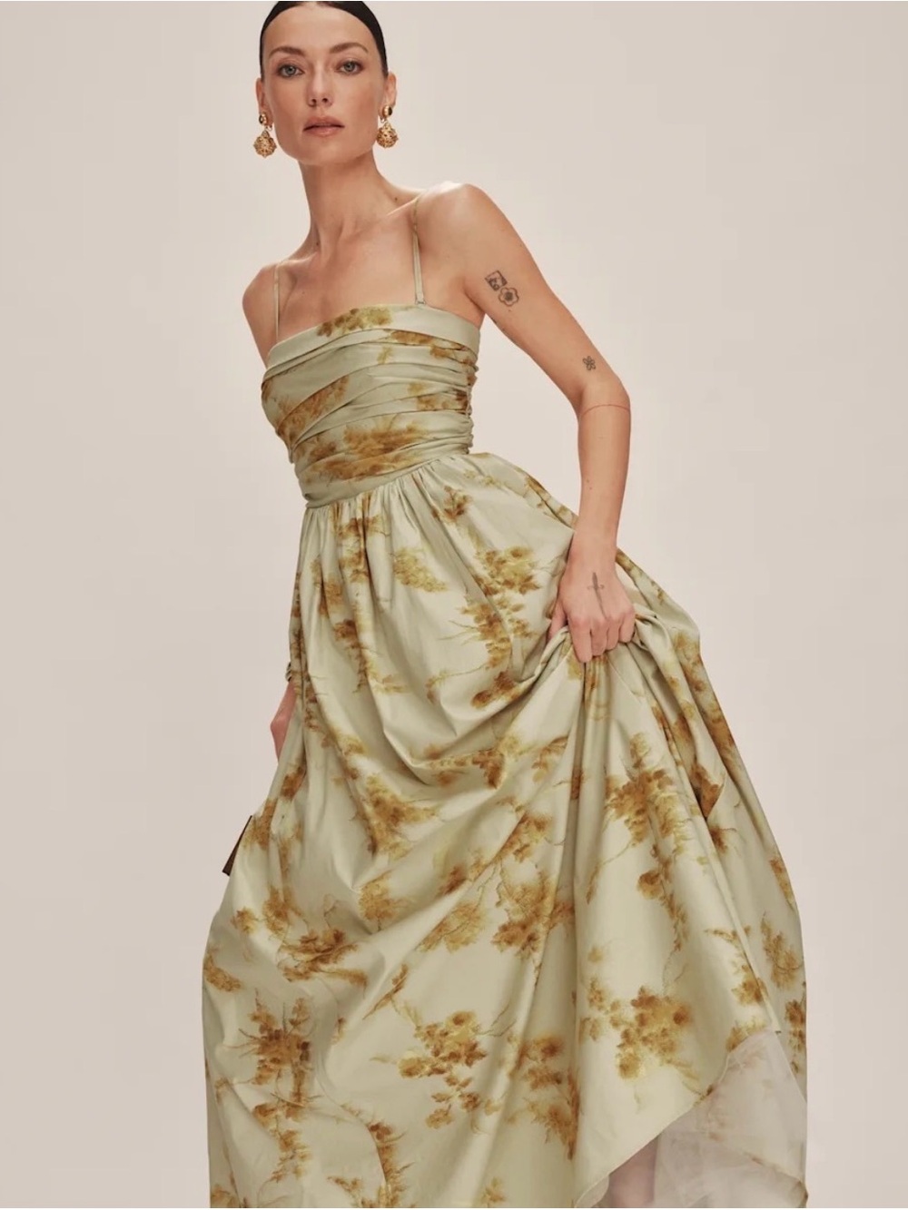 Reformation Kastoria Floral Gown in Pale Sage and Mustard - Picture 9 of 9